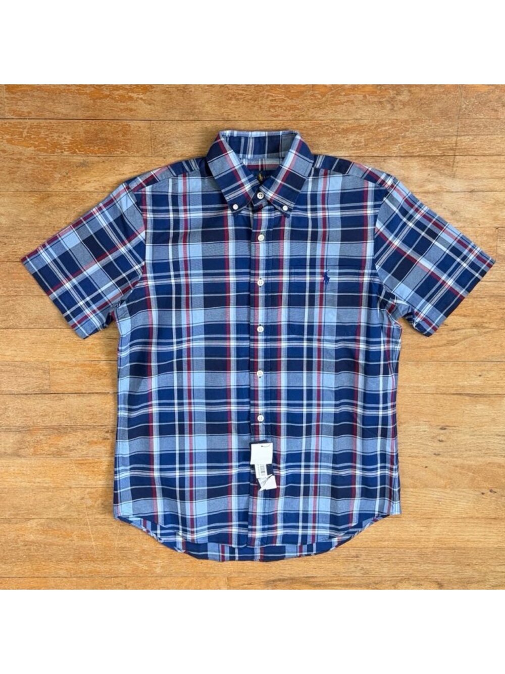 Ralph Lauren Shirt Mens Size Small NWT Blue Plaid 100% Cotton Short Sleeve